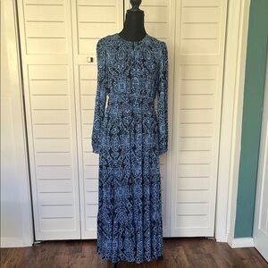 NWT Boden Smocked Tiered Blue Midi Dress Size 8 Petite